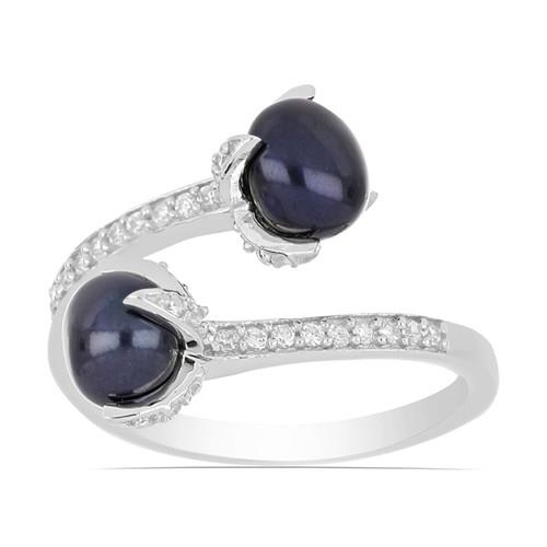 4.46 CT BLACK FRESHWATER PEARL STERLING SILVER RINGS WITH WHITE ZIRCON #VR022568